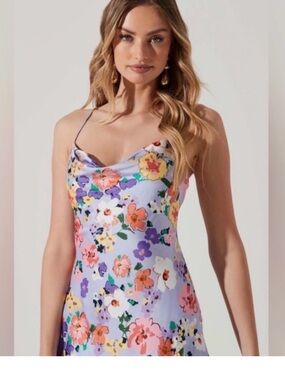 Astr Lavender Floral Satin Slip Dress